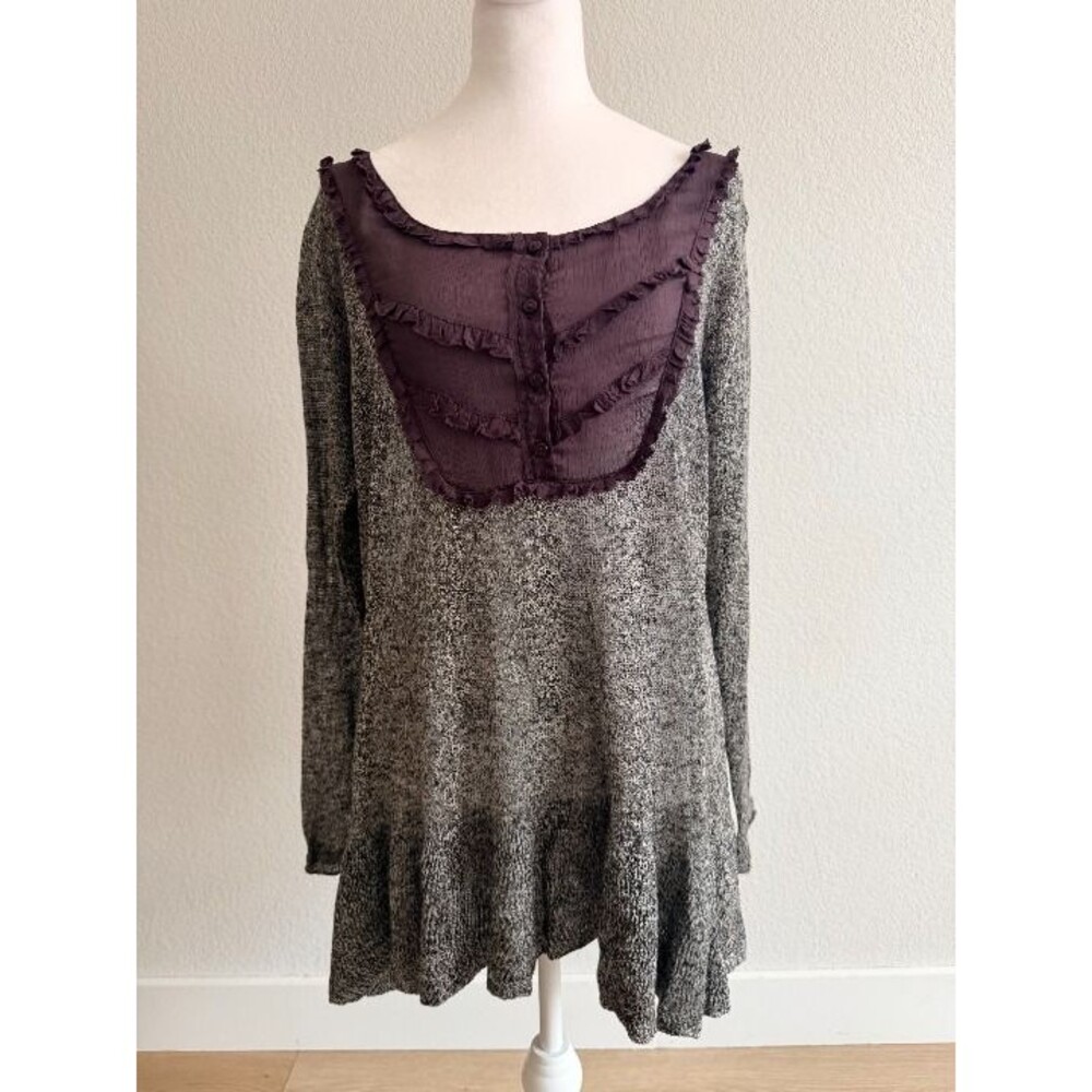 Free People NWT Linen Shadow Pur Ruffle Tunic Sweater M